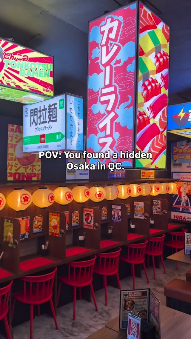 Flash Ramen interior showing Japanese-style design with lanterns and colorful signage